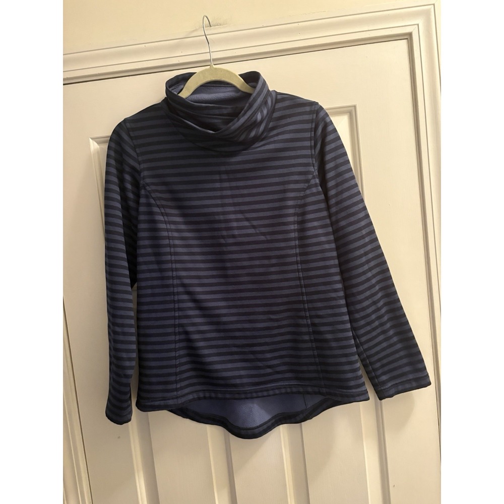Columbia Size Medium Women Blue Striped Drop Tail Cowl Neck Active Pull Over